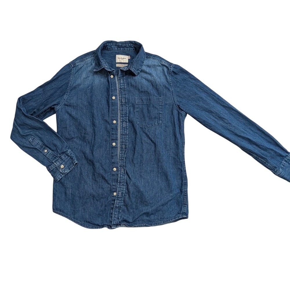 Goodfellow & Co Mens Denim Button Up Shirt Medium Wash Blue Cotton Size M Unisex